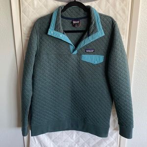Patagonia Half Snap Quilted Pullover Sweater - Teal Green & Light Blue